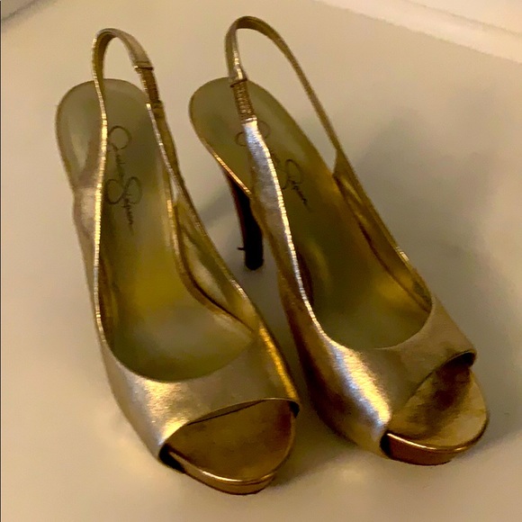 jessica simpson gold platform heels
